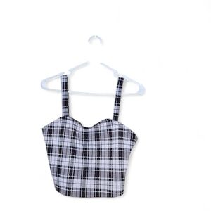 Chic Plaid Crop Top - Black and White